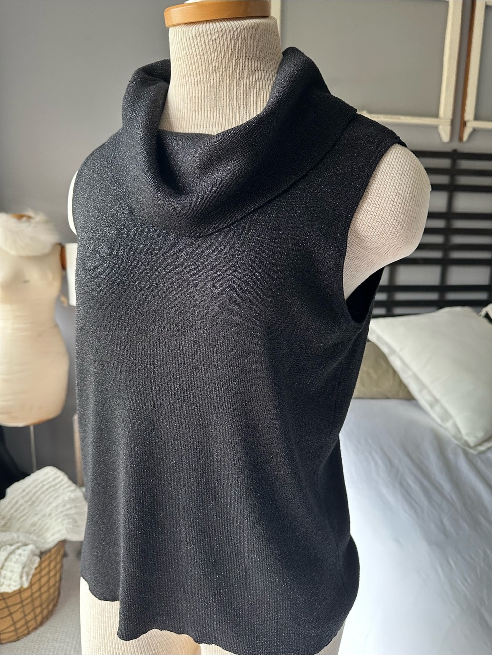 August Silk Black Metallic Knit Shell, size medium